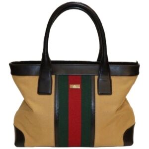 Gucci Tan and Black Tote with Red and Green Stripes